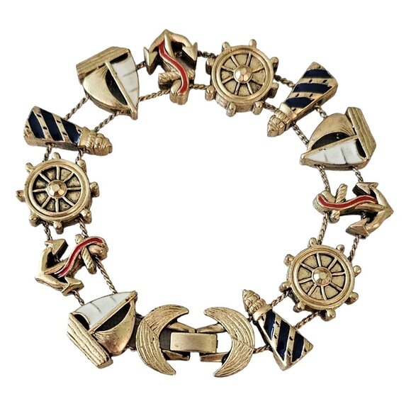 Nautical Lighthouse Anchor Sailboat Slider Charm Bracelet L366 - Picture 1 of 11